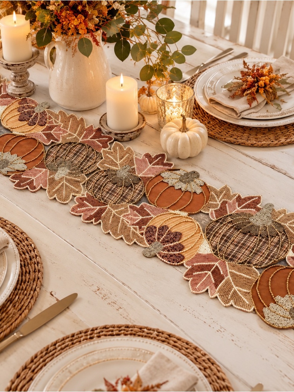 Festive Pumpkin Beaded Tablerunner